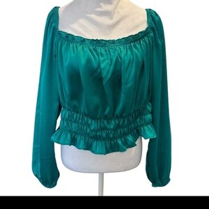 BAR III Teal Blouse with Ruffled Hem